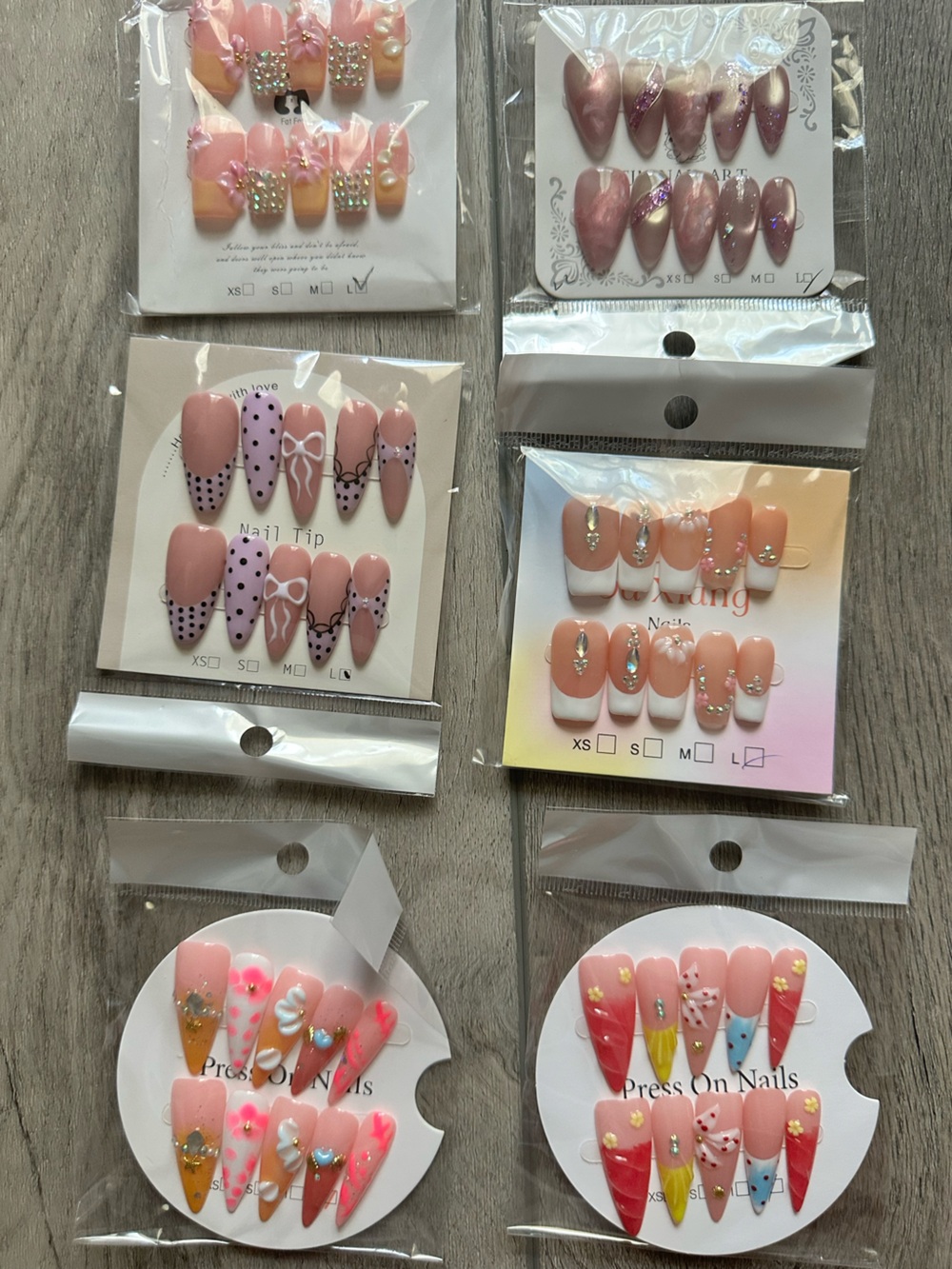 Press-On Nail Set Bundle size L - Pink & Lilac Polka Dot and Nude Accent Designs